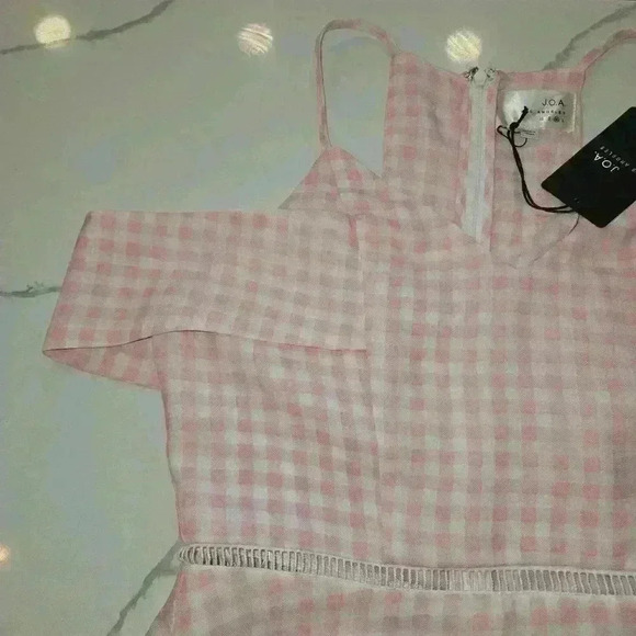 J.O.A. Womens Pink Gingham Off The Shoulder Halter Dress Size Medium NWT - Picture 5 of 12